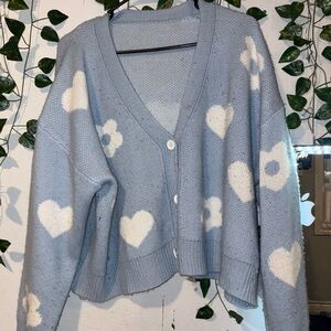 Blue Heart Patterned Women's Sweater